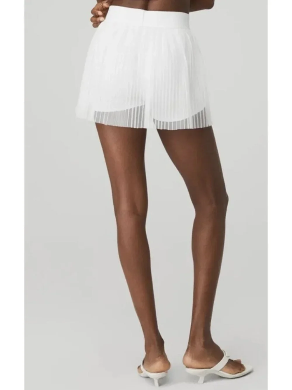Alo Mesh Flirty Tennis Skirt White Sheer Transparent See-Through Pleated Skort